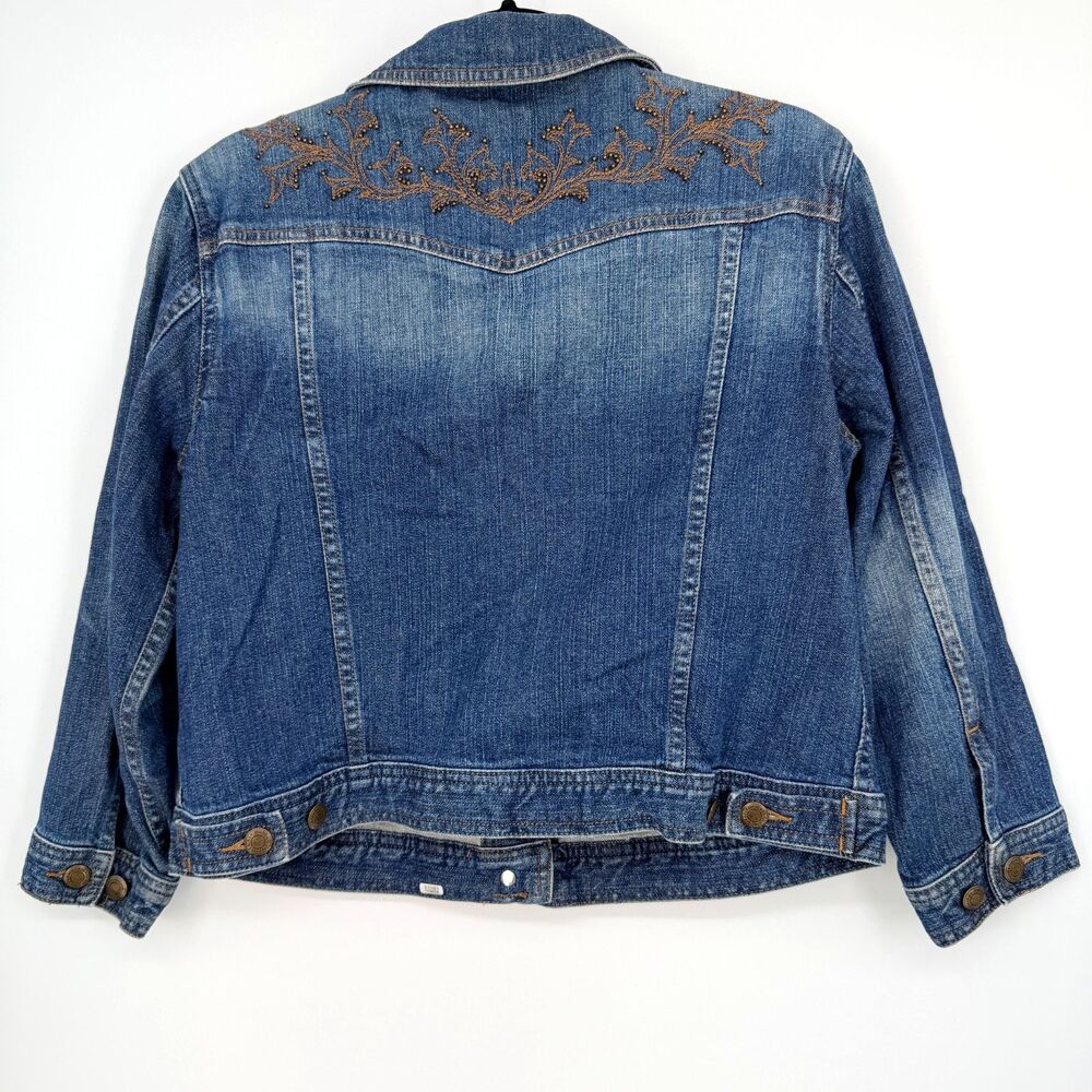 Vintage Ralph Lauren Womens Jean Jacket Size L Embroidered Denim Trucker Boho